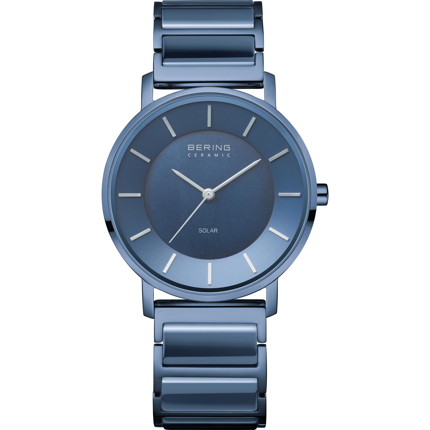Bering 19535 Reloj Solar para Mujer con Caja de Acero Inoxidable de 35 mm y Esfera, Brazalete de Acero Inoxidable con Detalles en cerámica, Resistencia al Agua de 3 ATM