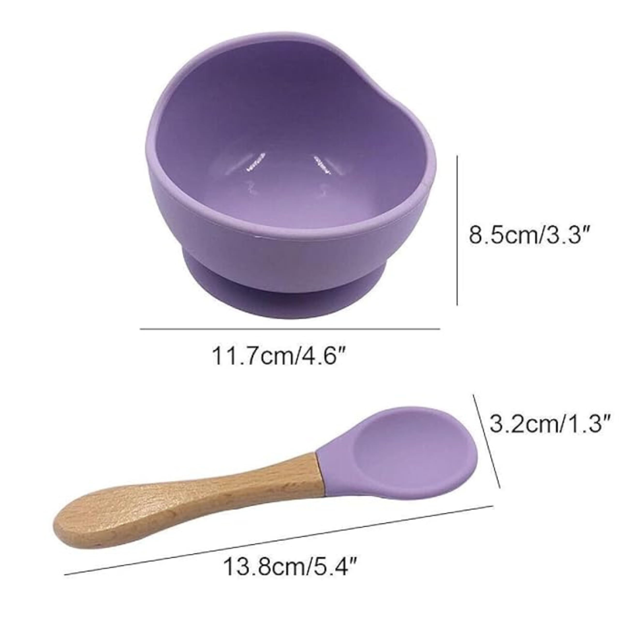 ESLORA Silicon Suction Bowl    Wooden Handle Spoon |BPA-Free,Unbreakable,Non- Slip,Microwave & Dishwasher Safe Feeding Set for Babies& Toddlers (PURPAL) - Image 2 thumbnail