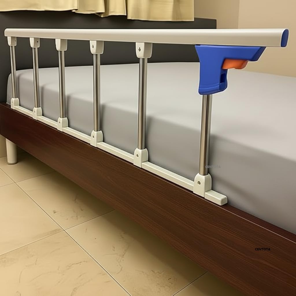 Bed Side Railing for Elderly Person & Kids at Home – Heavy Duty Hospital Bed Guard, 6 Steel Bars, Collapsible Side Safety Rail, No Drilling, Soft Closure, One Side (1 Pc), 55.5 x 14 Inch-image-45