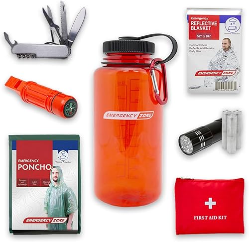 Miniatura 2 de Emergency Zone Kit básico de botella de supervivencia  Kit de suministros de emergencia compacto para artículos esenciales de campamento, espacio de