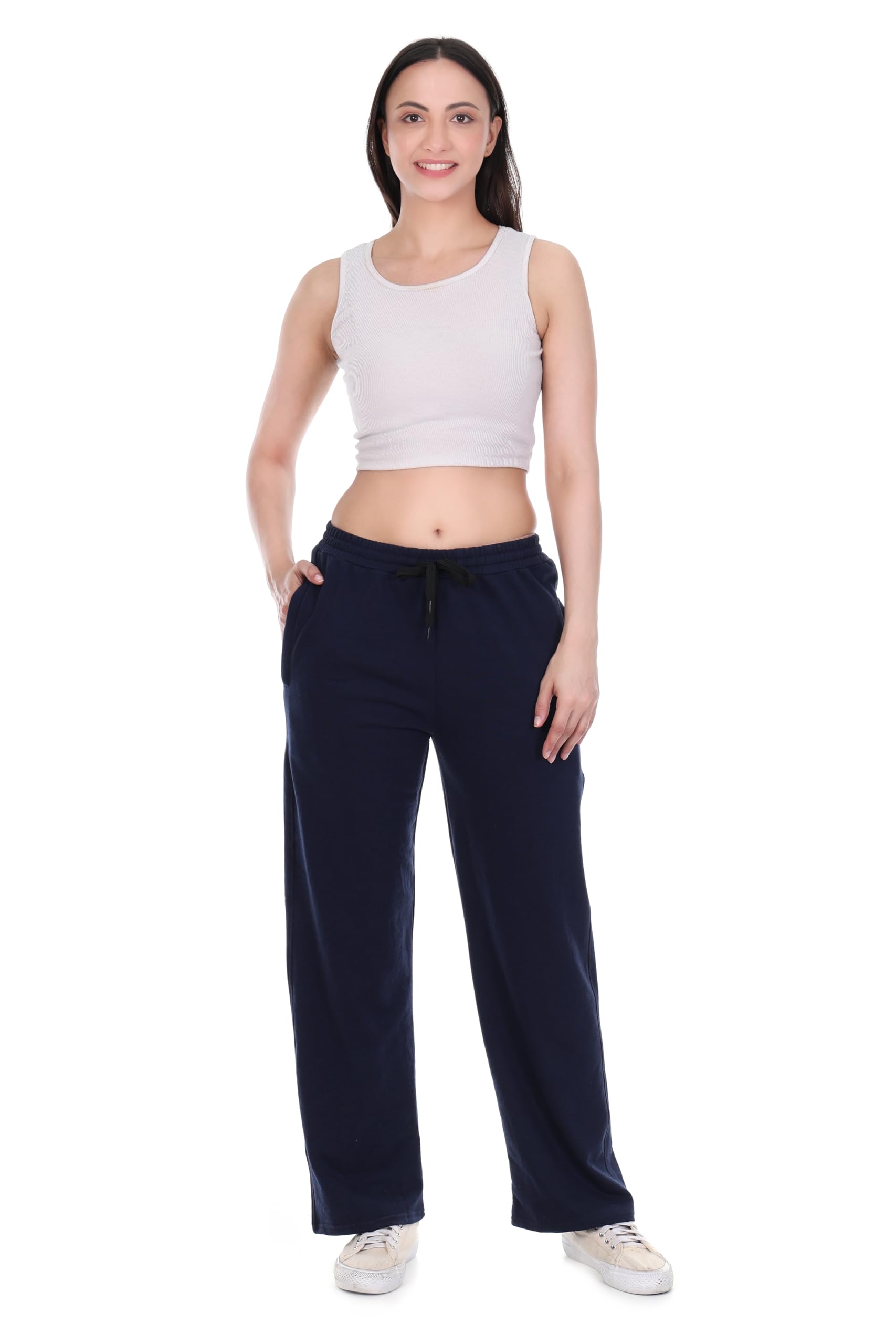 SNITCH Cotton Track Pants for Women || Summer Trackpants for Ladies || Zipper Pockets || Comfortable Elastic Waist Activewear Joggers| Navy | 2XL in navy