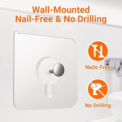 Miniatura 2 de Paquete de 20 ganchos adhesivos de pared, carga máxima de 13 libras, ganchos sin nials, impermeables, a prueba de aceite, sin daños, para toallas de