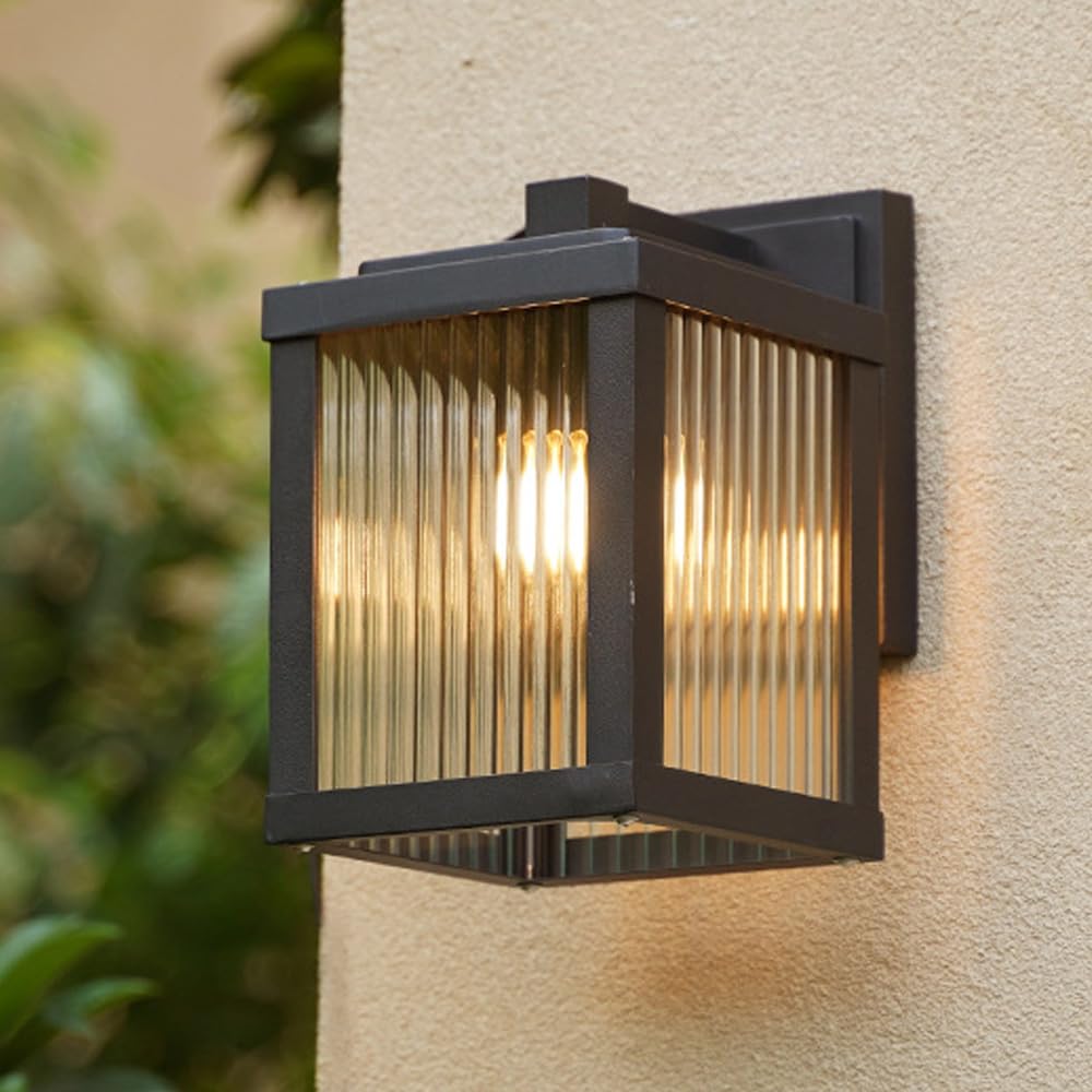 HELCEKOU Waterproof Outdoor Wall Lantern with Triple Glass Aluminum Housing E26 Base Mount Light Fixture for Hallway Entrance Porch Patio Exterior Sconce