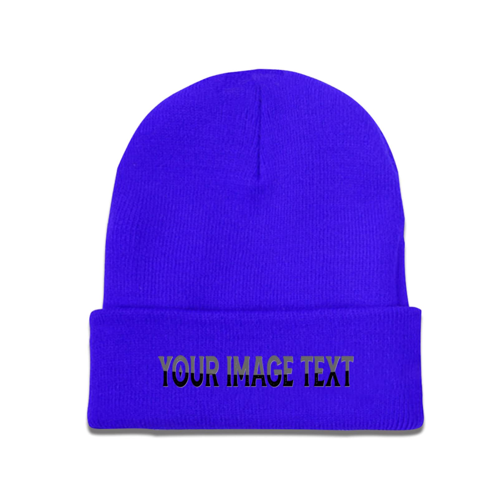 Miujonvy Unisex Blue Custom Warm Soft Headwear For Men Women Add Your Own Text Cuffed Beanie Hat
