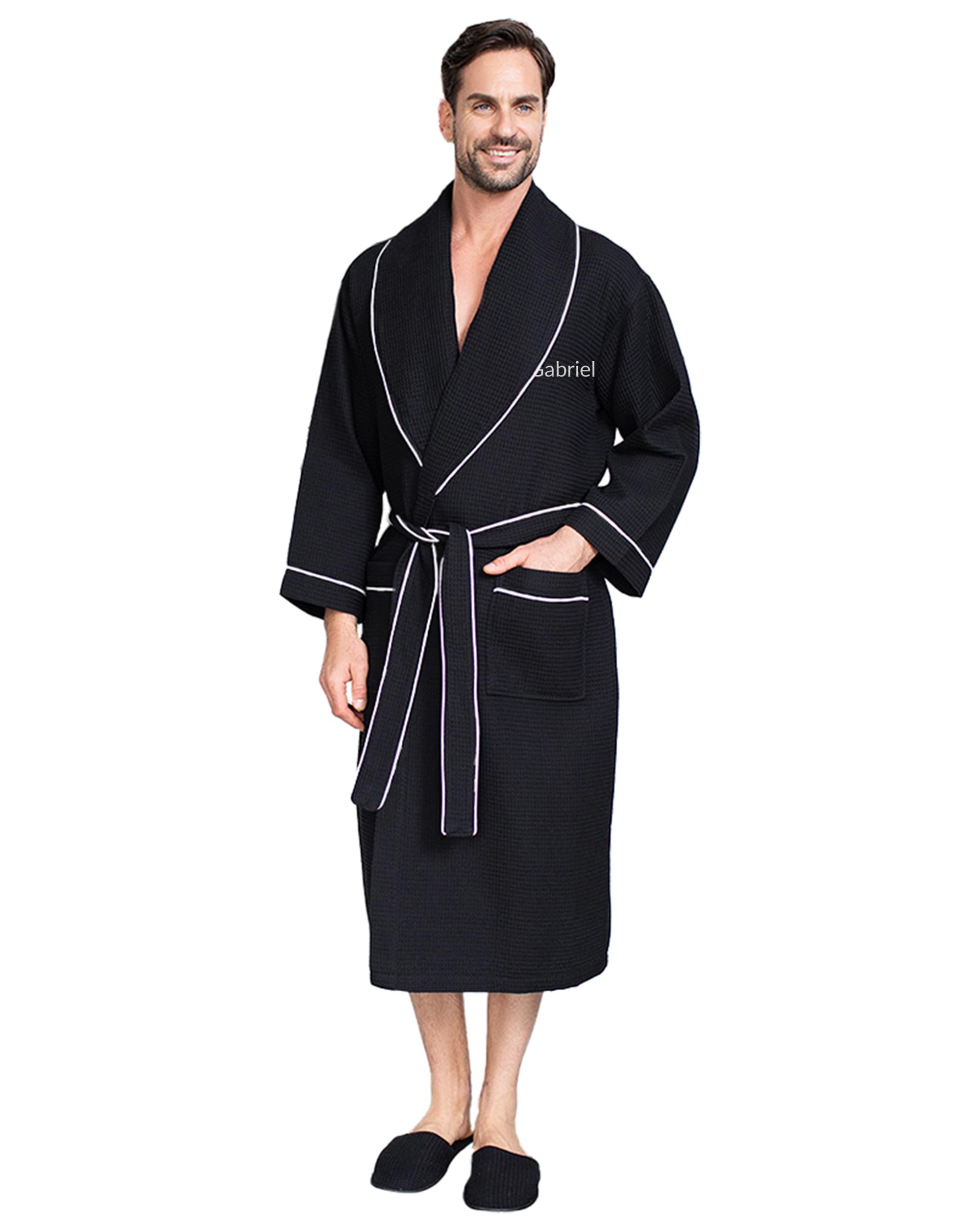 Lotus Linen Men’s Waffle Weave Cotton Bathrobe – Lightweight, Quick Dry Spa Robe, Personalized Robes