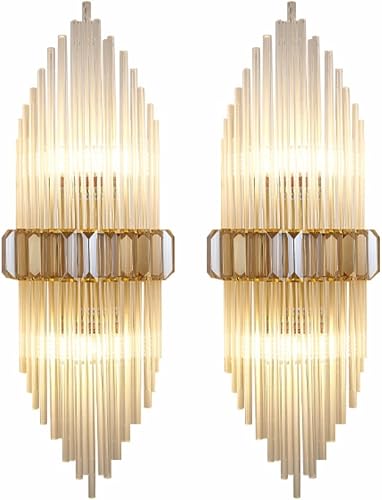 BOKT Aplique de pared de cristal moderno, paquete de 2 lámparas de pared doradas, decoración minimalista, iluminación de pared posmoderna de cristal