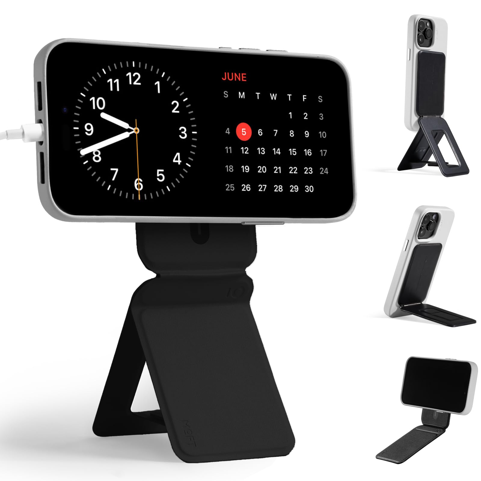 MOFT Trepied Smartphone pour iPhone 17/16/15/14/13 Serie Compatible avec MagSafe, Trepied iPhone Portable avec 3 Modes pour Self-vlogging, Parcourir, Photographie Macro, Appel Vidéo, Noir Jais