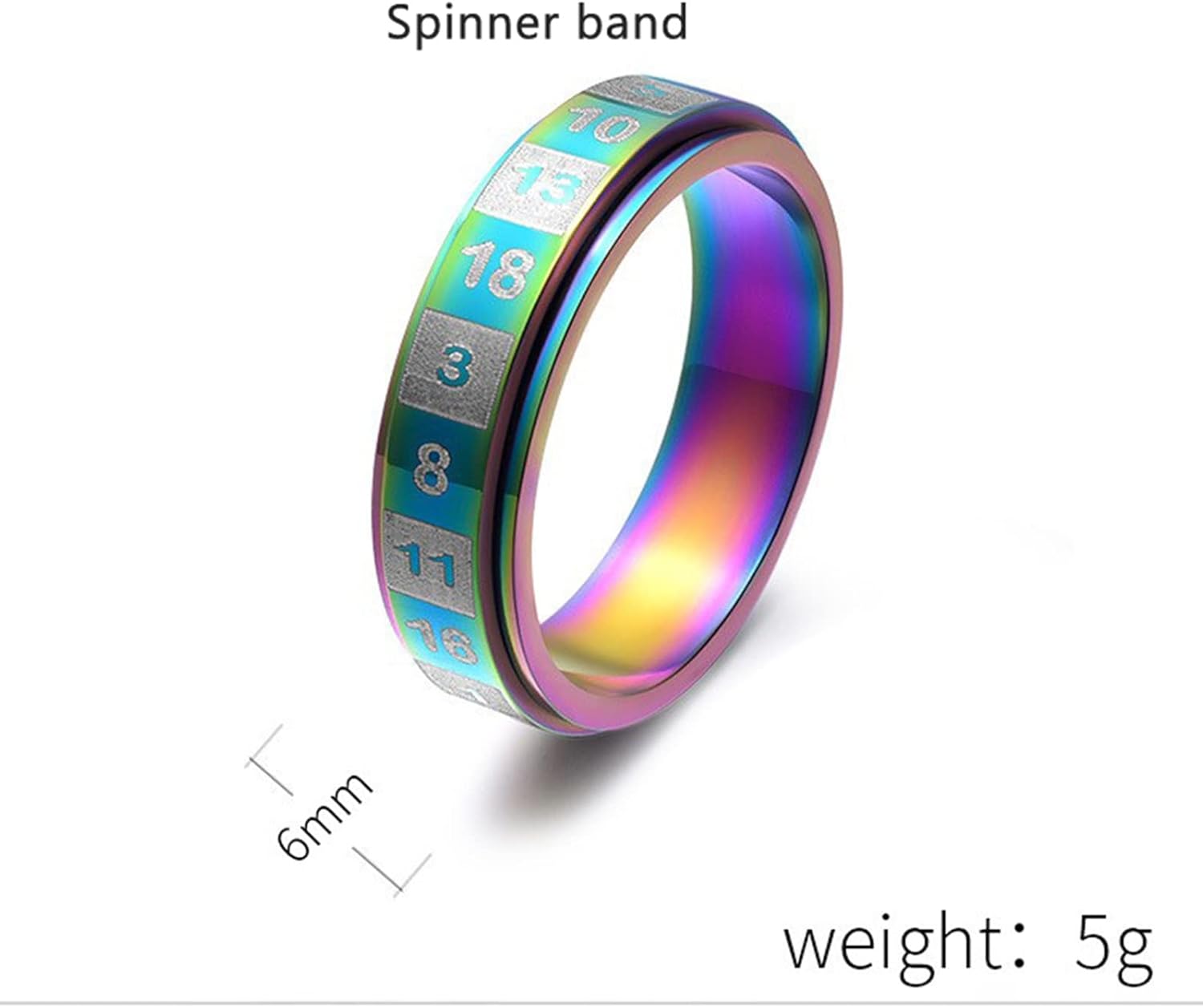 Fidget Rings for Anxiety for Men, 6MM Numbers Rotatable Anti Stress Fidget Spinner Ring, Colorful/Black Size 6-11