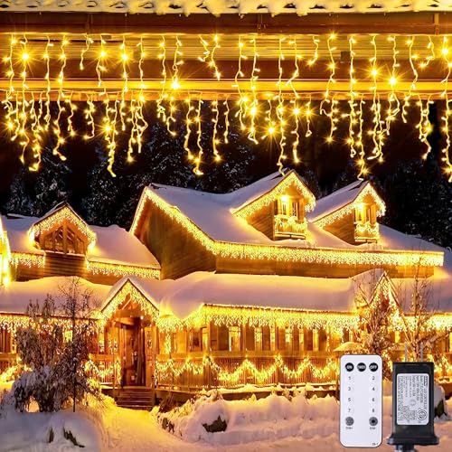 JMEXSUSS 38.8FT Icicle Lights for Outside, 400 LED Icicle Christmas Lights Outdoor Indoor Plug in, Warm White String Lights for Christmas House Patio Party Fireplace Holiday Decorations