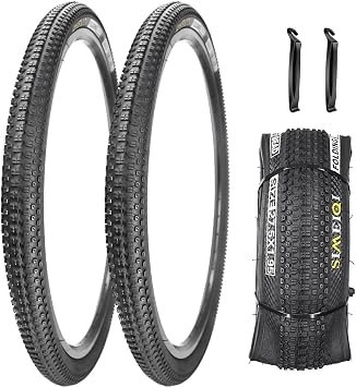 1 or 2 Pack 24"/26"/27.5"x1.95" Bike Tires with 3mm Anti-Puncture Layer for Mountain Bicycle Tyres with or Without 24"/26"/27.5"x1.75"/2.125" AV 32mm 2 Inner Tubes