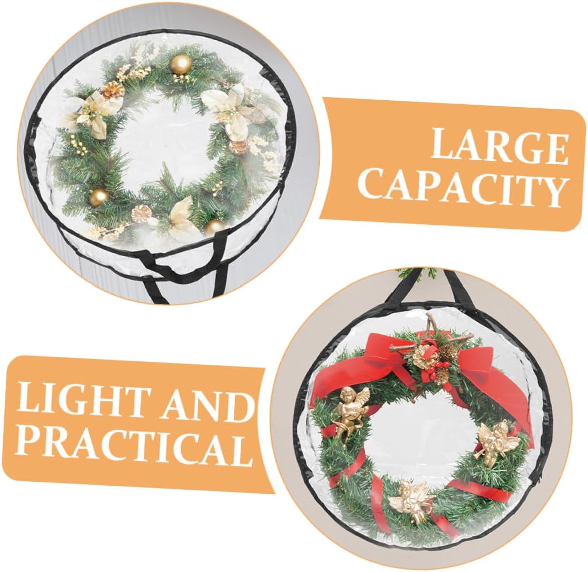 GLEAVI Xmas Wreath Storage Bag Capacity Organizer for Garland Design Protects Wreaths From Damage Moisture for Holiday Decorations and
