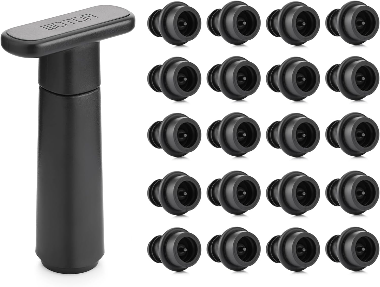 Wine Saver Vacuum Pump with 20 Stoppers, Wine Stopper & Preserver, Reusable Bottle Sealer Keeps Fresh, Ideal Accessories Gift (Flat Handle)