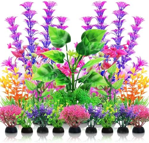 Silk Aquarium Plants Decor - Artificial Green & Red Fish Tank Plants, Various Sizes | Safe For Fish, No Maintenance