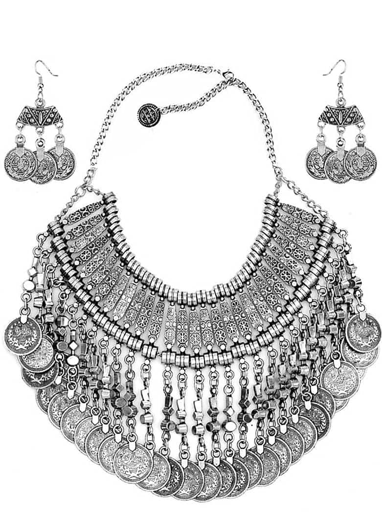 Total Fashion Afghani Oxidised Coin Choker Necklace Set for Women & Girls, Silver (B09DXJ7SLS) Amazon Price History, Amazon Price Tracker