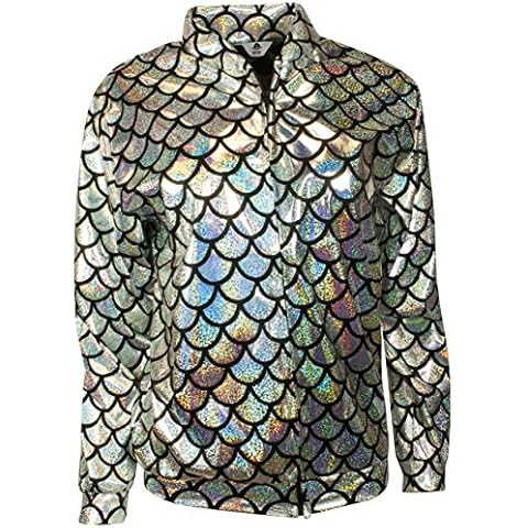 MHIM Silver Mermaid Scale Foil Jacket Holographic Festival Wear L Cover