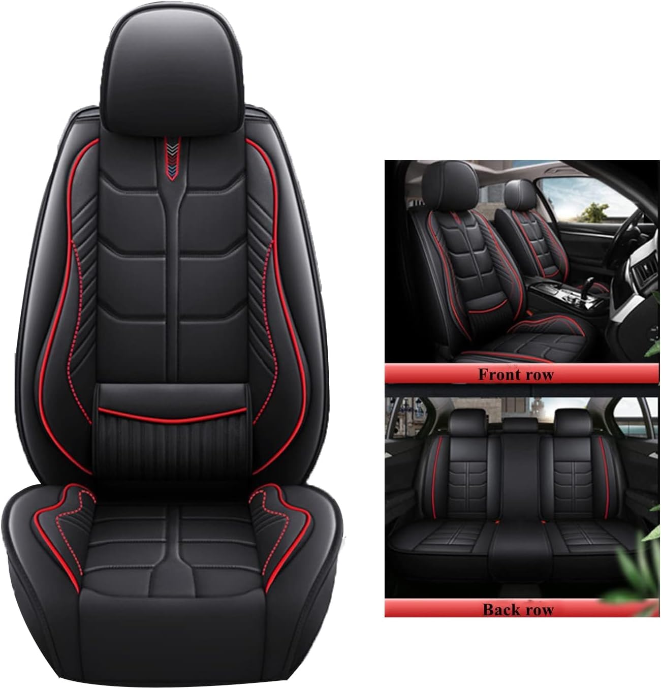 Auto Coprisedile in Pelle per F150 (4door) 2011-2018,Protezione per Sedile Anteriore Posteriore Consistenza Delicata Coprisedile,A/BlackRed-Nopillow