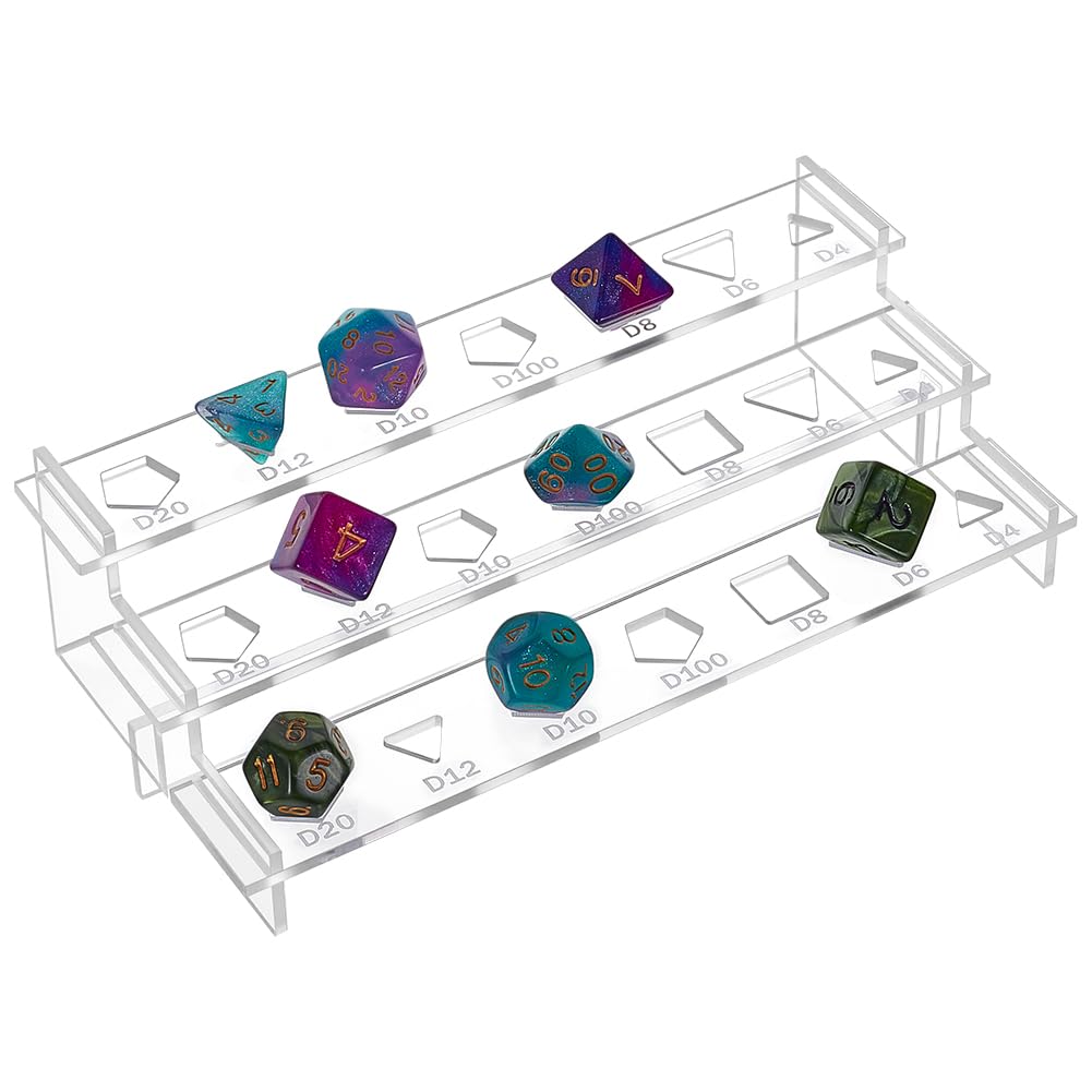BENECREAT 3-Tier Acrylic Polyhedral Dice Display Riser Racks