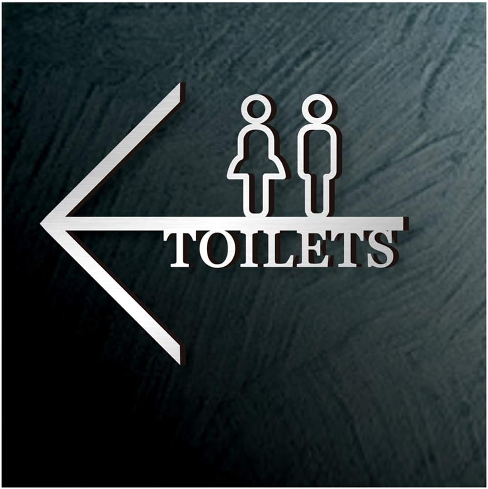 GAOJIAN Restrooms Sign Men And Women Toilet Arrow Signs Public Toilet Sign Restroom Signage Wc Sign,30x23cm, 10mm Thick restroom sign Silver left