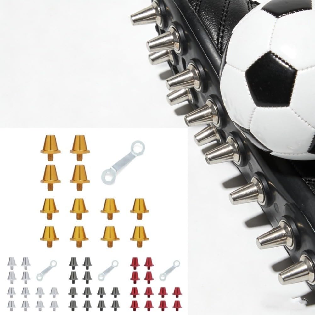 12 tacos de fútbol, tacos de fútbol antideslizantes tipo tornillo, 11 mm y 13 mm (rojo)