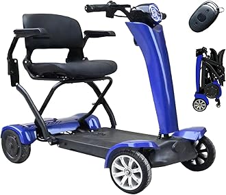 4 Wheel Mobility Scooter, One Click Fold and Unfold With LED Headlights and Charger, Auto Folding Electric Portable Travel Scooter (Blue)