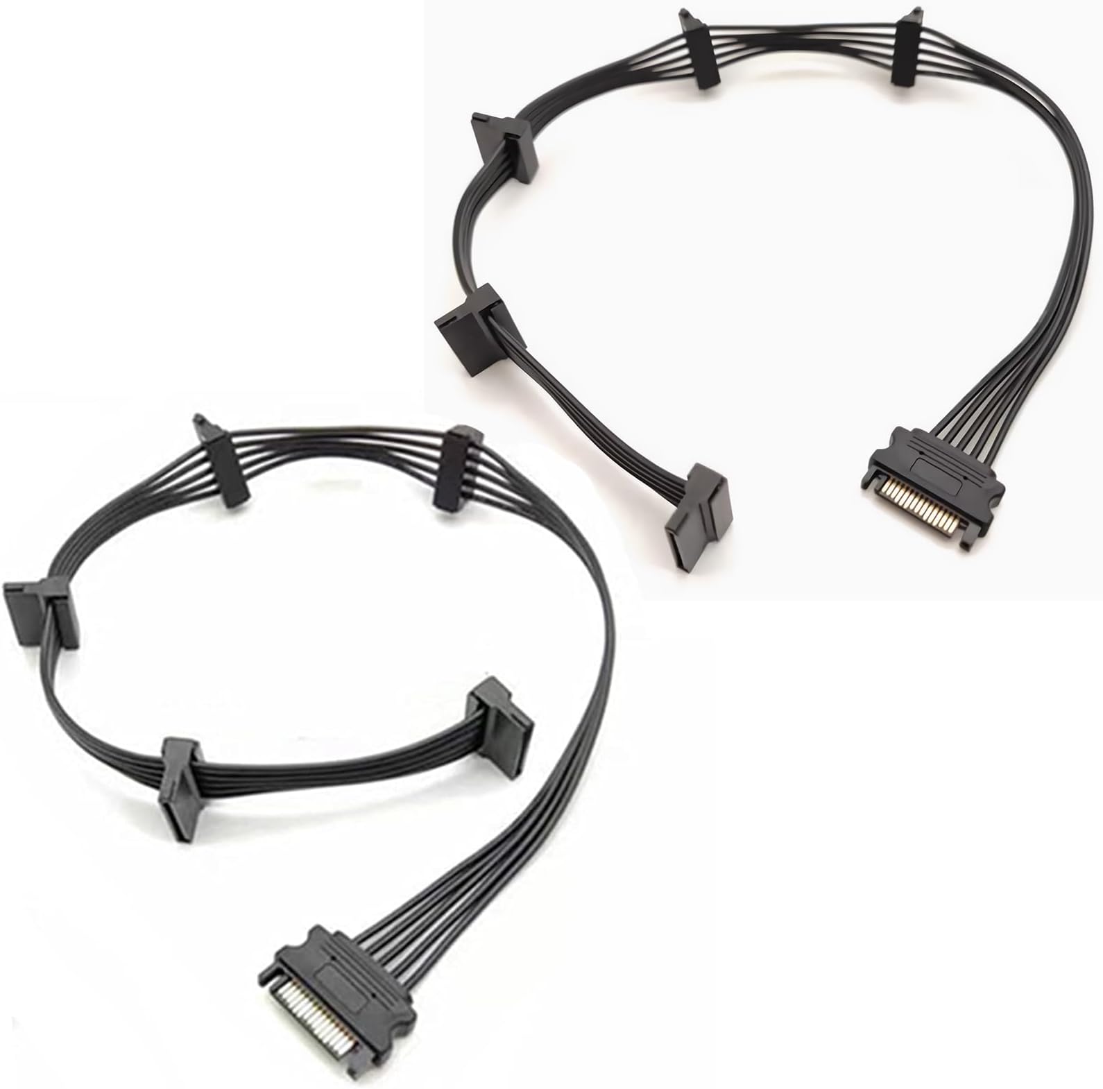 SATA Power Splitter Cables 1 to 5 19.7 in (500 mm), 2Pack15 Pin Male to Female Power Cable Splitter Powers up to 5 Hard Disk Drive, SSD, Optical Drives (2, Black)