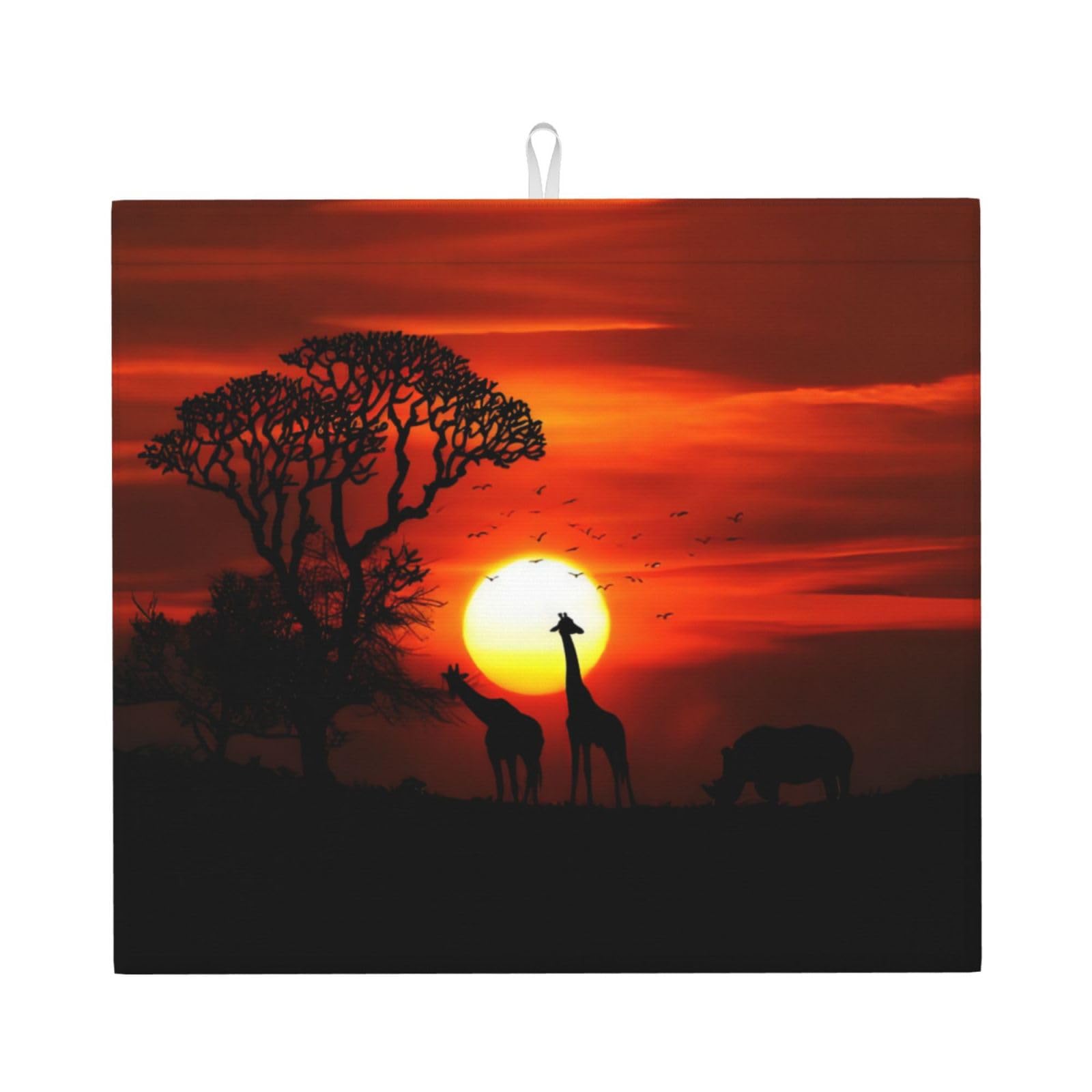 Yyhhaofa Black Natural Sunset Giraffe Prints Kitchen Drying Mat – Absorbent Dish Throw For Countertops, Non-Slip Quick-Dry Layer With Stylish Prints