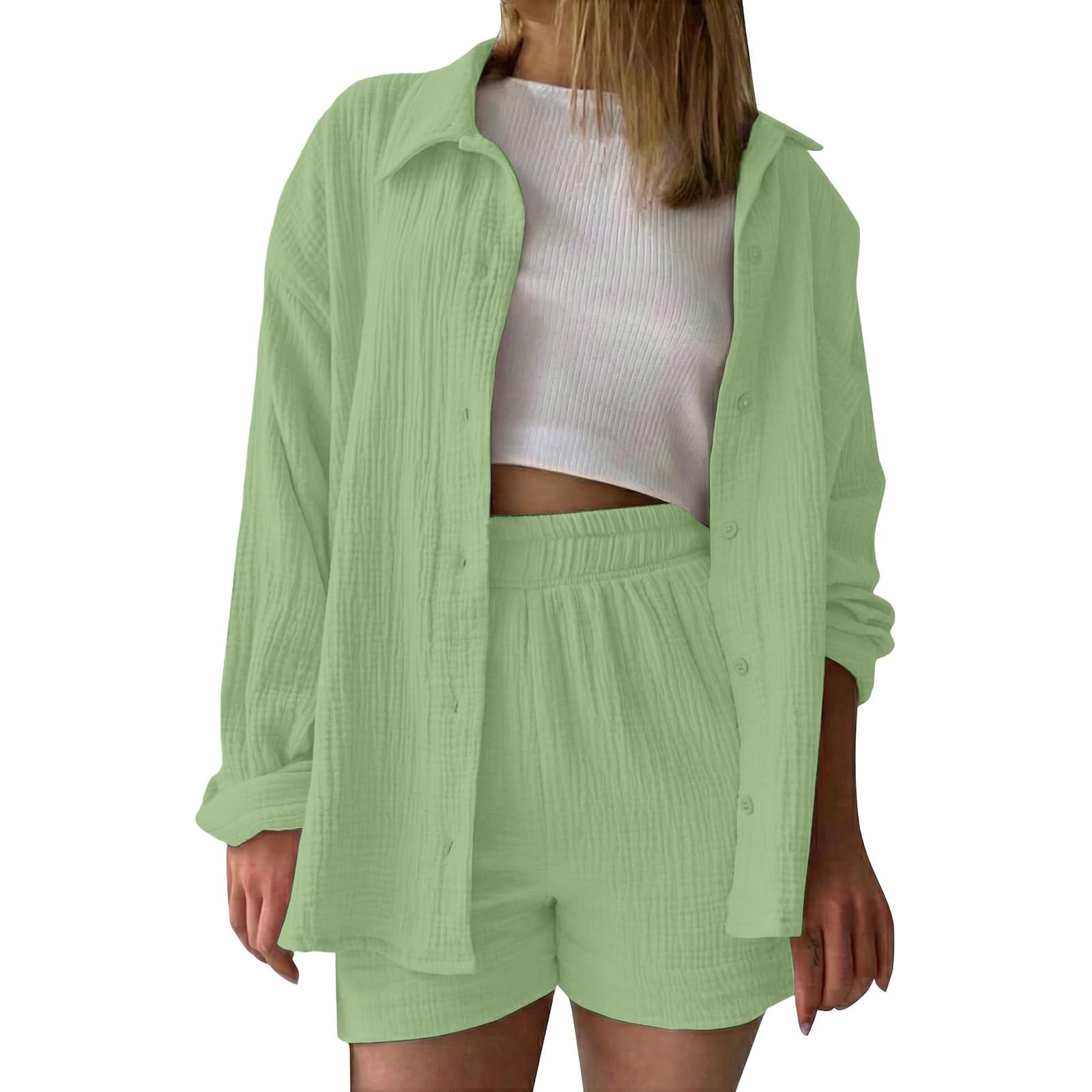 Zweiteiliges Outfit lässigem Langarmshirt Shorts mit hohem Bund für den # L