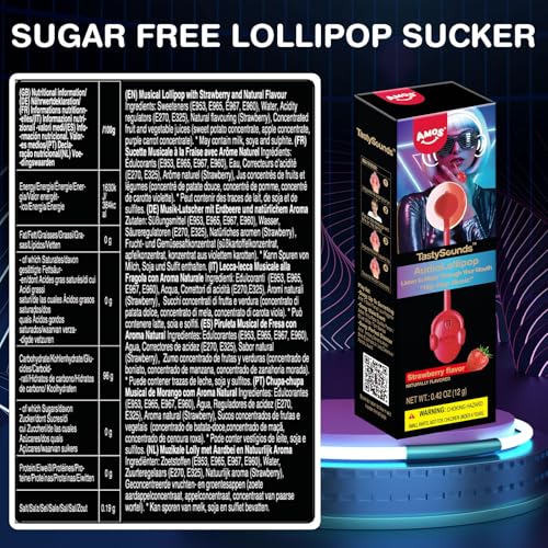 Amos Music Lollipop Candy Suckers, Singing Lollipop Sugar Free, Unique Gift for Men &Women, Individually Wrapped Strawberry and Blueberry Flavor Combo Pack - image 3
