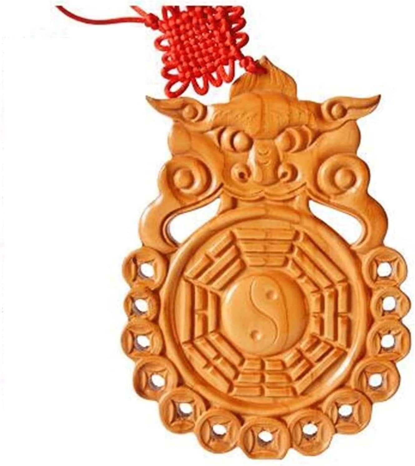 YATUOPNG Chinese Feng Shui Gossip Mirror-Vintage Convex Concave Bagua Mirror-Mahogany Small Mirror Pendant Double Dragon Shaped Home Supplies(B)
