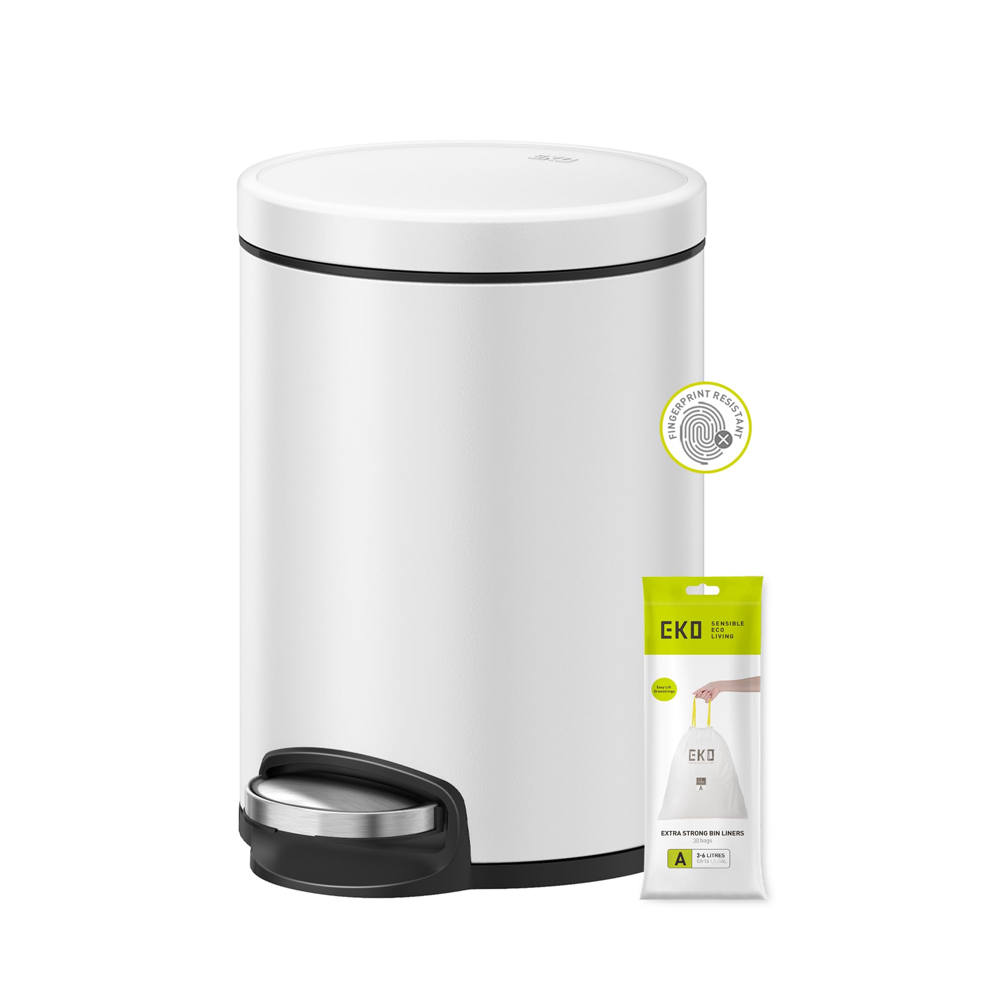 Eko White Bathroom Pedal Bin With Lid, Soft Close, 5L