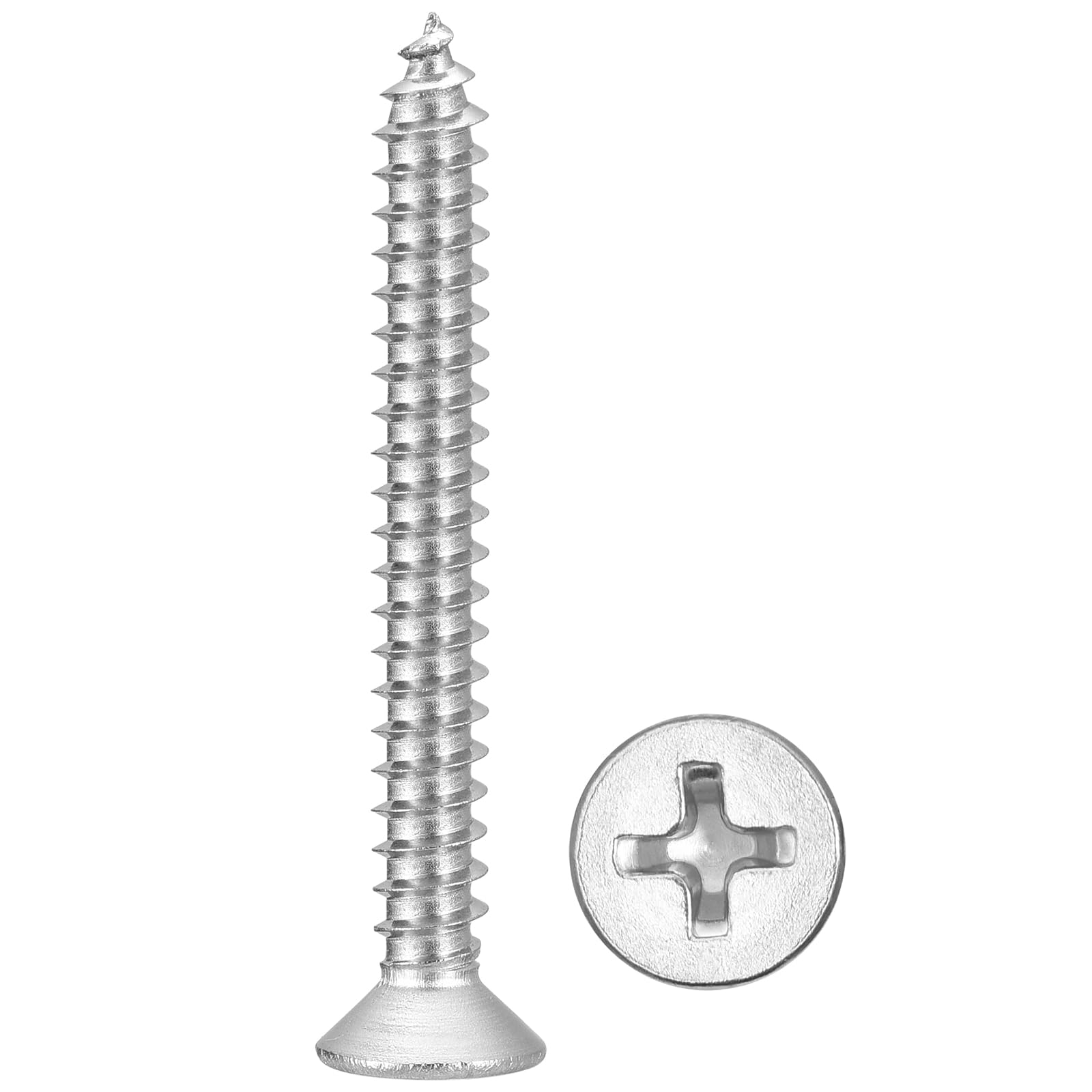 METALLIXITY Countersunk Phillips Wood Screw (#8x1-1/2") 100Pcs, 304 Stainless Steel Coarse Thread Phillips Drive Flat Head Wood Screws - for Furniture Installation Repair, Silver โ image 1