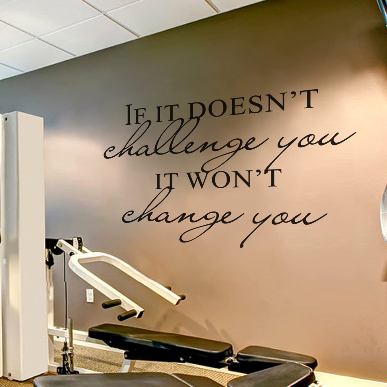 BATTOO Fitness Wall Decal- If It Doesn't Challenge You. It Won't Change You- Classroom Wall Decor- Inspirational Quote Wall Decal Sticker(Black, 30