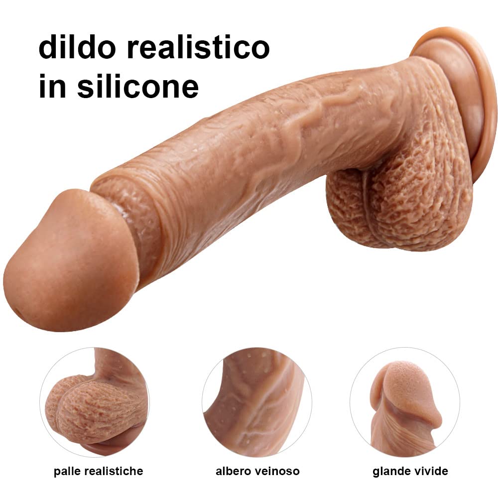 Dildo realistico in silicone da 22cm per principianti con a forte ventosa per gioco a mani libere, dildo anale con asta curva e palline, toys sesso per lei