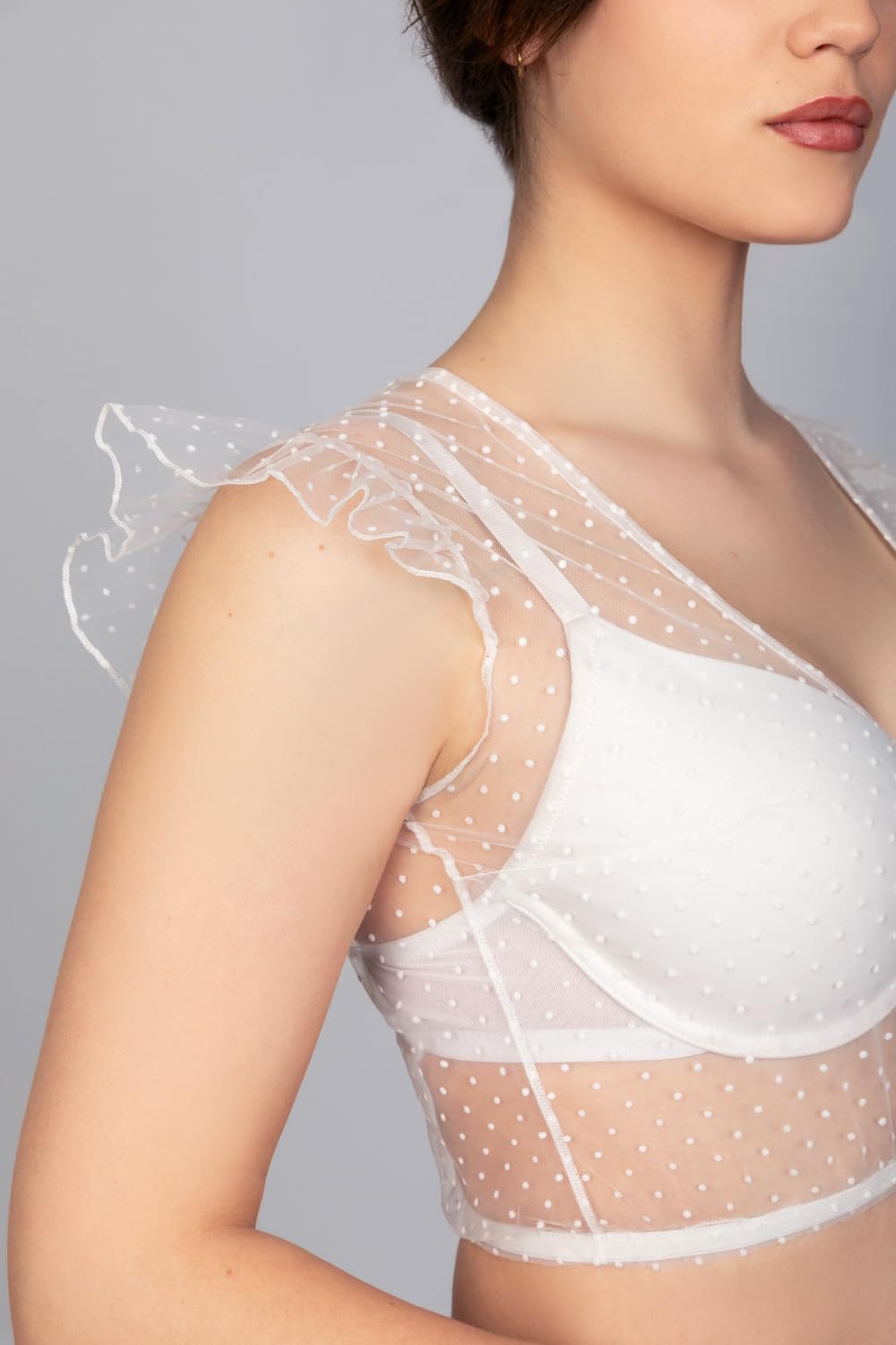 Edelnice Trachtenmode transparente Dirndlbluse Sophie mit Flügelärmeln in schwarz oder weiß