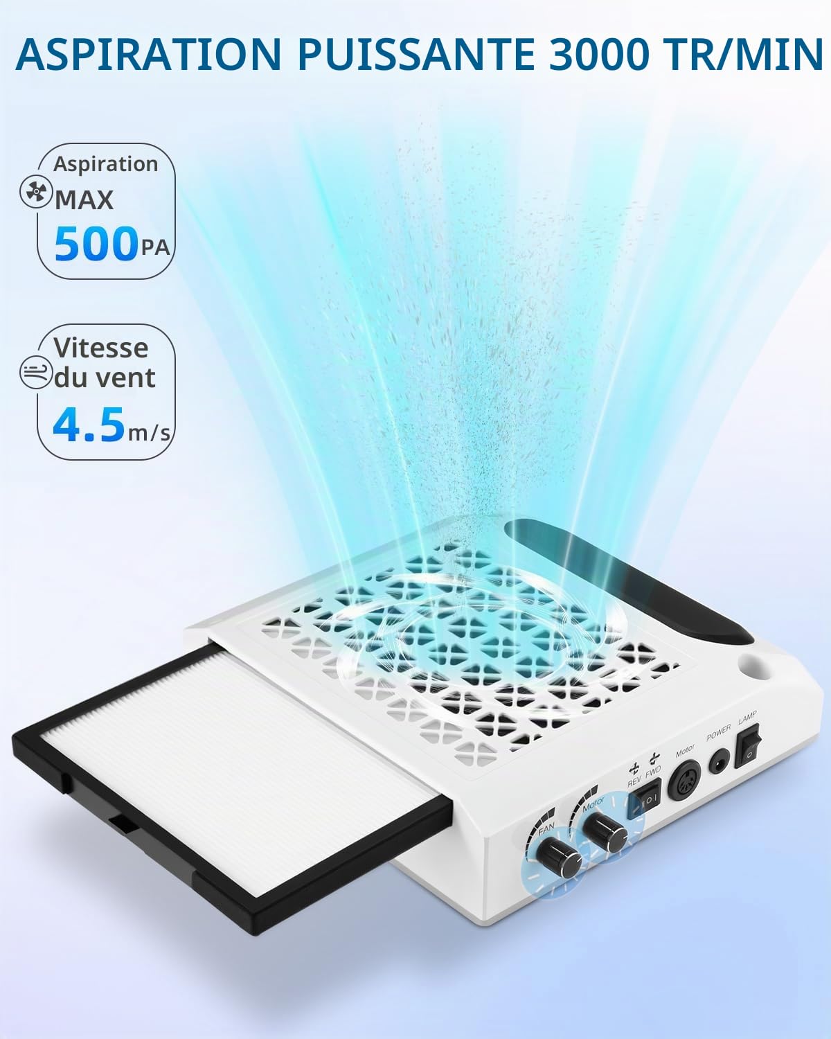 4 In 1 Ponceuse pour Ongles Professionnel, Aspirateur Poussiere Ongle, Repose Main Ongle avec Réglable à 360° Lumière Led, 30000 Rpm Lime a Ongle Electrique, Machine a Ongle pour Salon/Maison