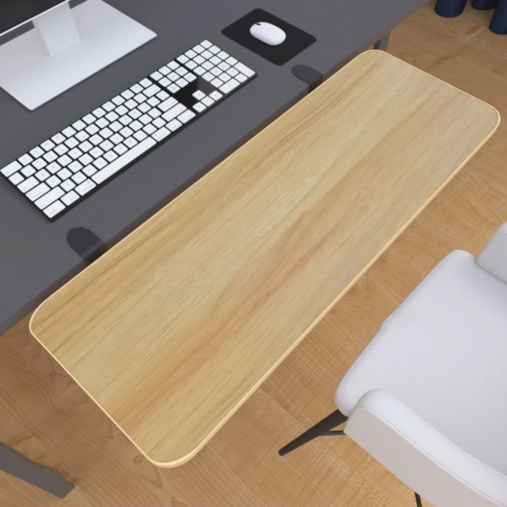 Vassoio estensibile da scrivania pieghevole con capacità di carico di 25 kg, piattaforma per tastiera in legno di teak giallo, per organizzare la scrivania, accessori e organizzatori per spazi di