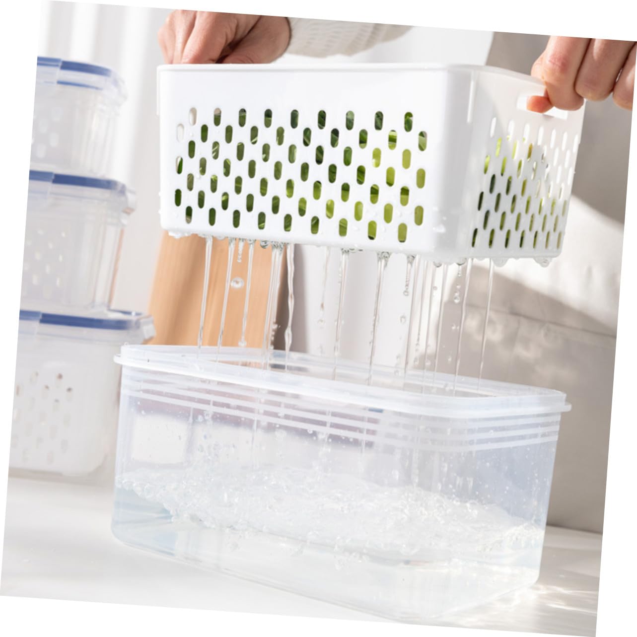 Alipis Set 3 Pezzi Contenitori per Frutta e Verdura con Coperchio, Design Trasparente in Pp, Capacità 850ml 1750ml 3300ml con Scolapiatti Rimovibile per Frigorifero