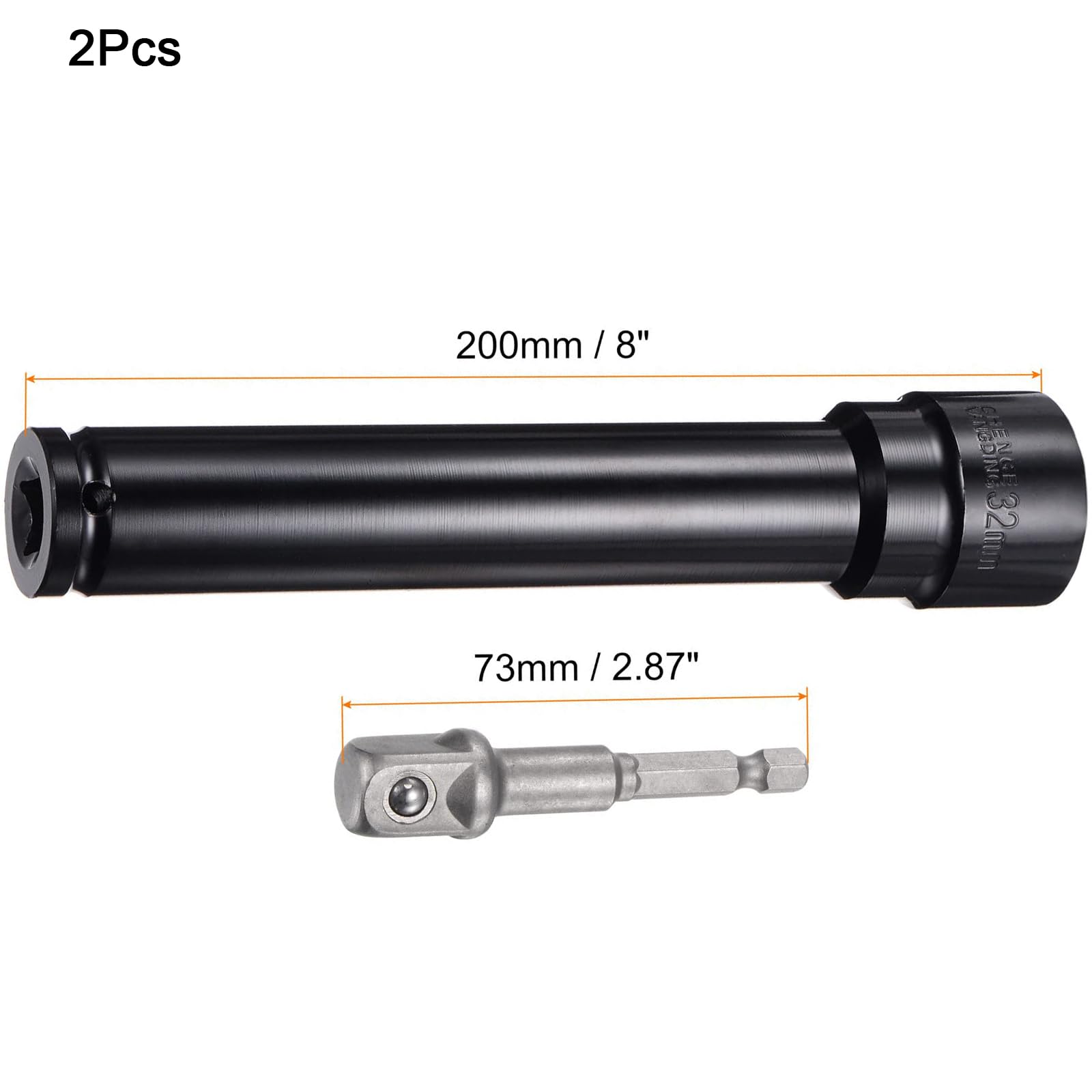 TA-VIGOR 1/2" Drive Socket Accessory Set, 32mm 6-Point Deep Impact Sockets 8" Length and 1/2" to 1/4" Hex Shank Adapters - Image 2