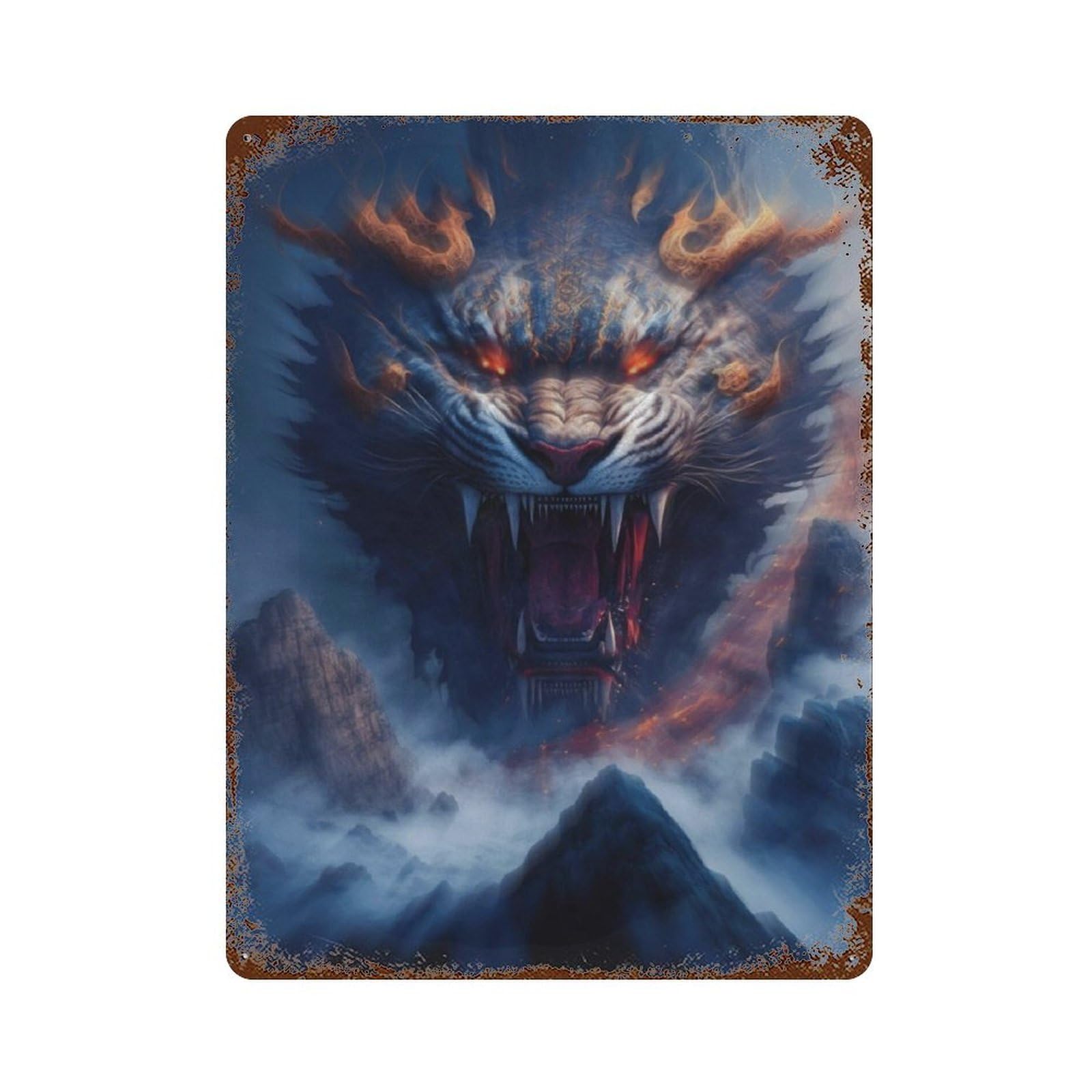 Rust Effect Dragon's Roar Epic Fantasy Artwork Rusty Metal Tin Sign 15.7"x11.8", Industrial Home Decor for Living Room, Hallway And Home Decor