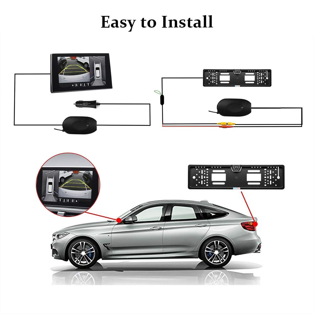 Diagram showing the installation process for the Excelvan WD-612 backup camera