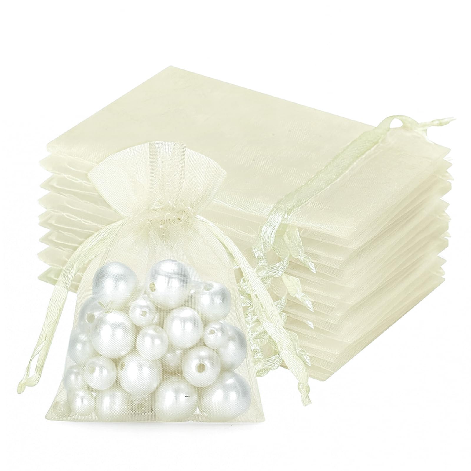 jijAcraft Beige Klein Organzasäckchen 7x9cm: Geschenksäckchen mit Zugban Transparent Schmucksäckchen 50 Stück Organza Beutel Hochzeit zum Befüllen Geschenk Bonbon