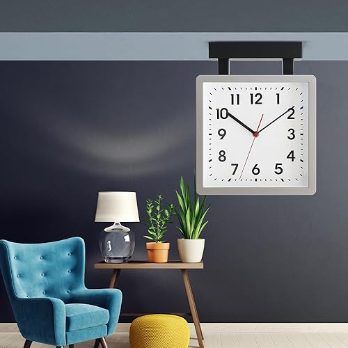 Miniatura 8 de BESTIME 66295B Reloj de pared de plástico de doble cara con marco plateado. Reloj de estación clásico de diseño simple, silencioso, adecuado para el