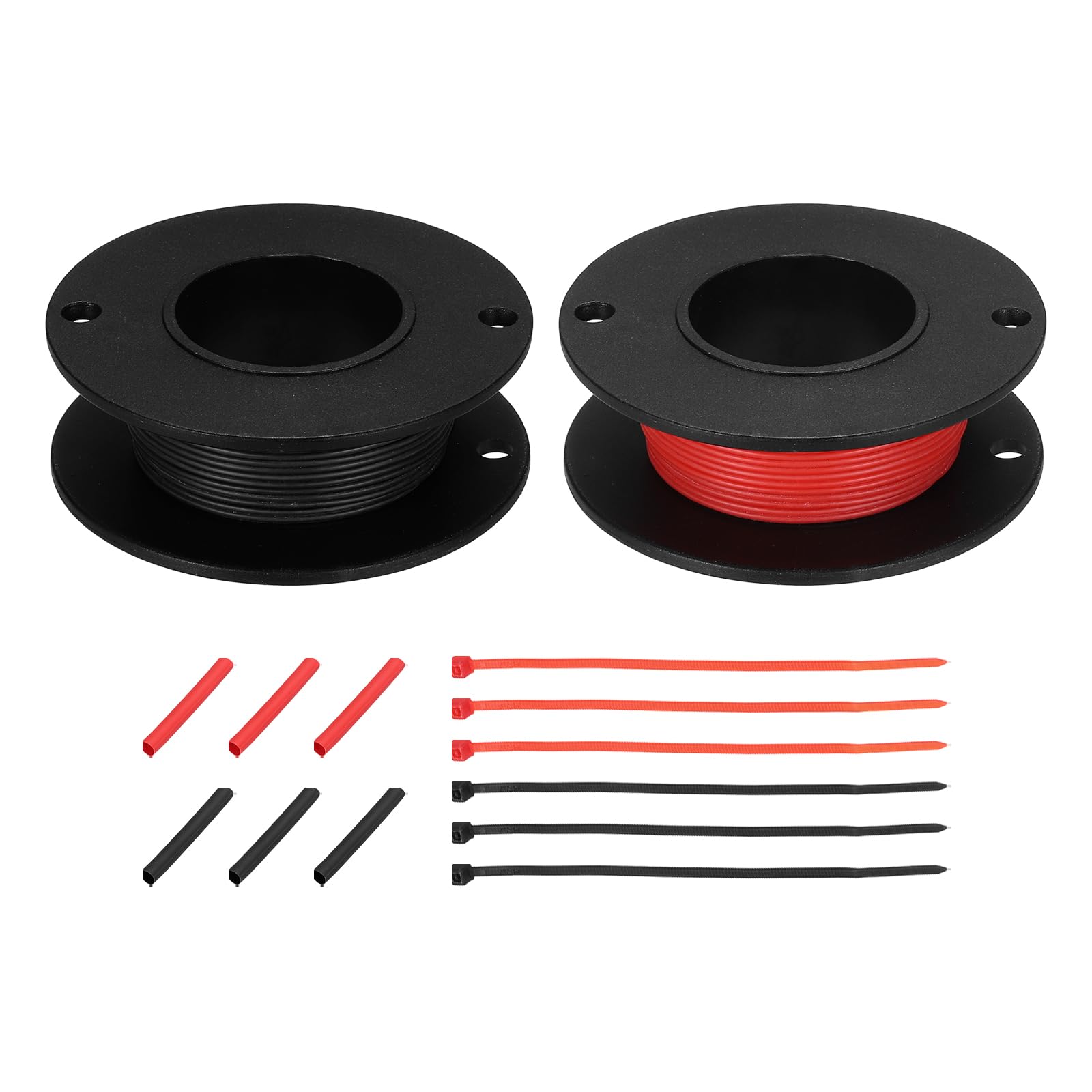 sourcing map 2pcs 30 AWG Silicone Electrical Wire Spool, 30 Gauge 9.1m/30ft Tinned Copper Electrical Wires with Heat Shrink Tubing & Cable Ties for Automotive, RV Inverter - Red & Black