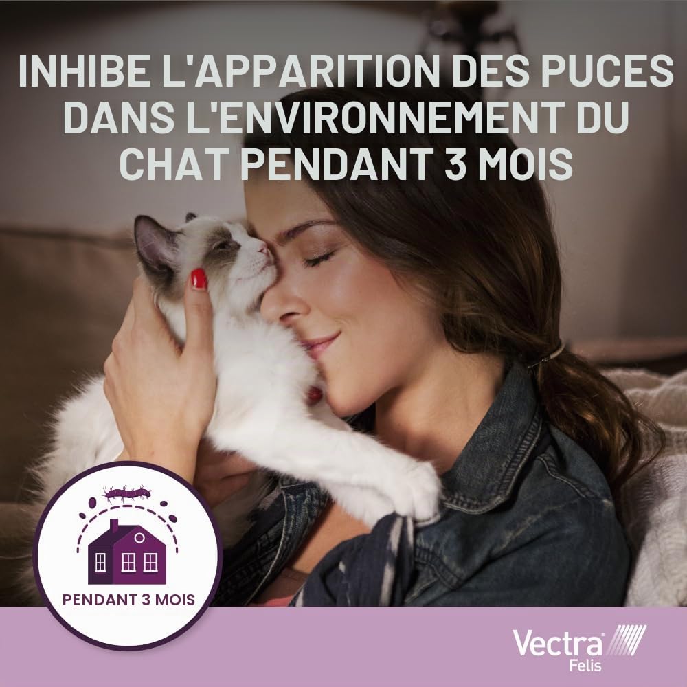 Vectra Felis Antiparasitaire pour Chats, 3 pipettes Anti-puces en Solution Spot-on pour Chatons et Chats Adultes, Traitement et prévention des puces Chat