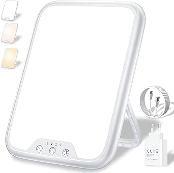 AJVV Tageslichtlampe, 10000 Lux Lichttherapielampe für Depressionen, Sonnenlicht Lampe mit 3 Farbtemperaturen, Stufenlose Helligkeit, 4 Timer Einstellung, LED-Technologie Sunlight Lamp für Gute Laune