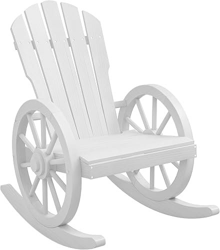 Outsunny Mecedora de madera, mecedora Adirondack con diseño de listones y respaldo de gran tamaño, mecedora para exteriores con reposabrazos de