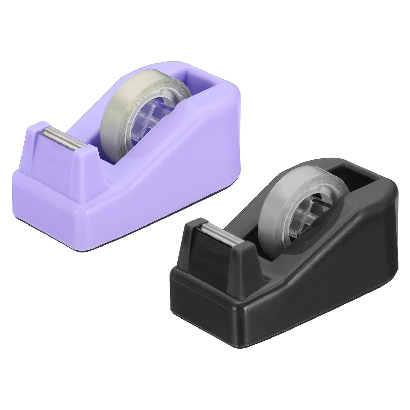 PATIKIL 2pcs Tape Dispenser Desk, Small Tape Dispenser Cute Desktop Dispenser Holder for Tape Office Desktop, Purple Black
