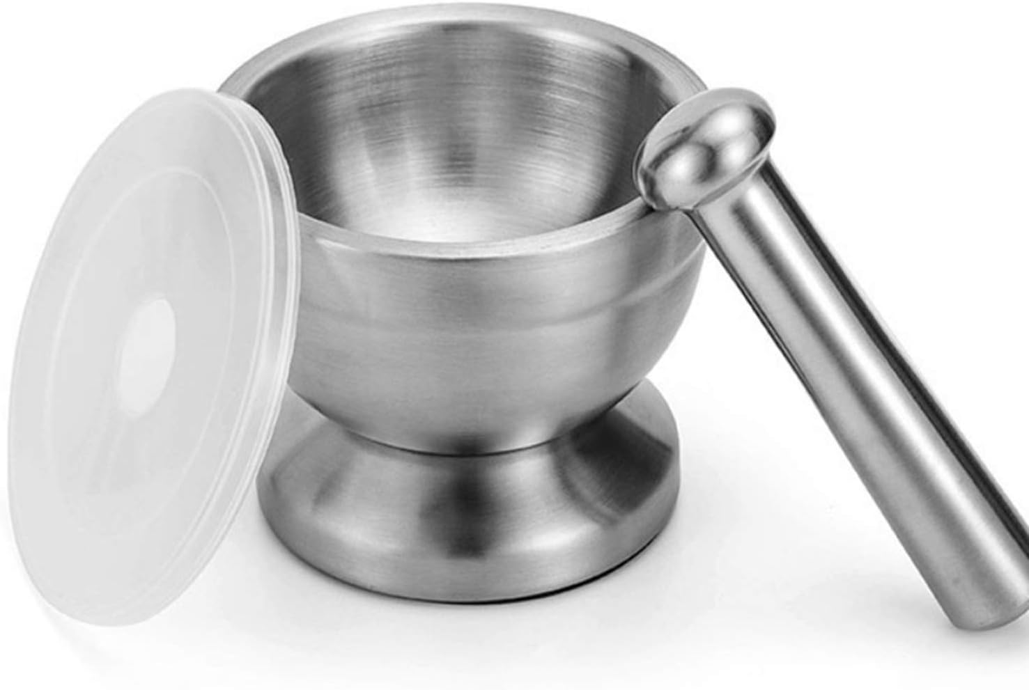 Bekith Brushed Stainless Steel Mortar and Pestle with Non-Skid Base