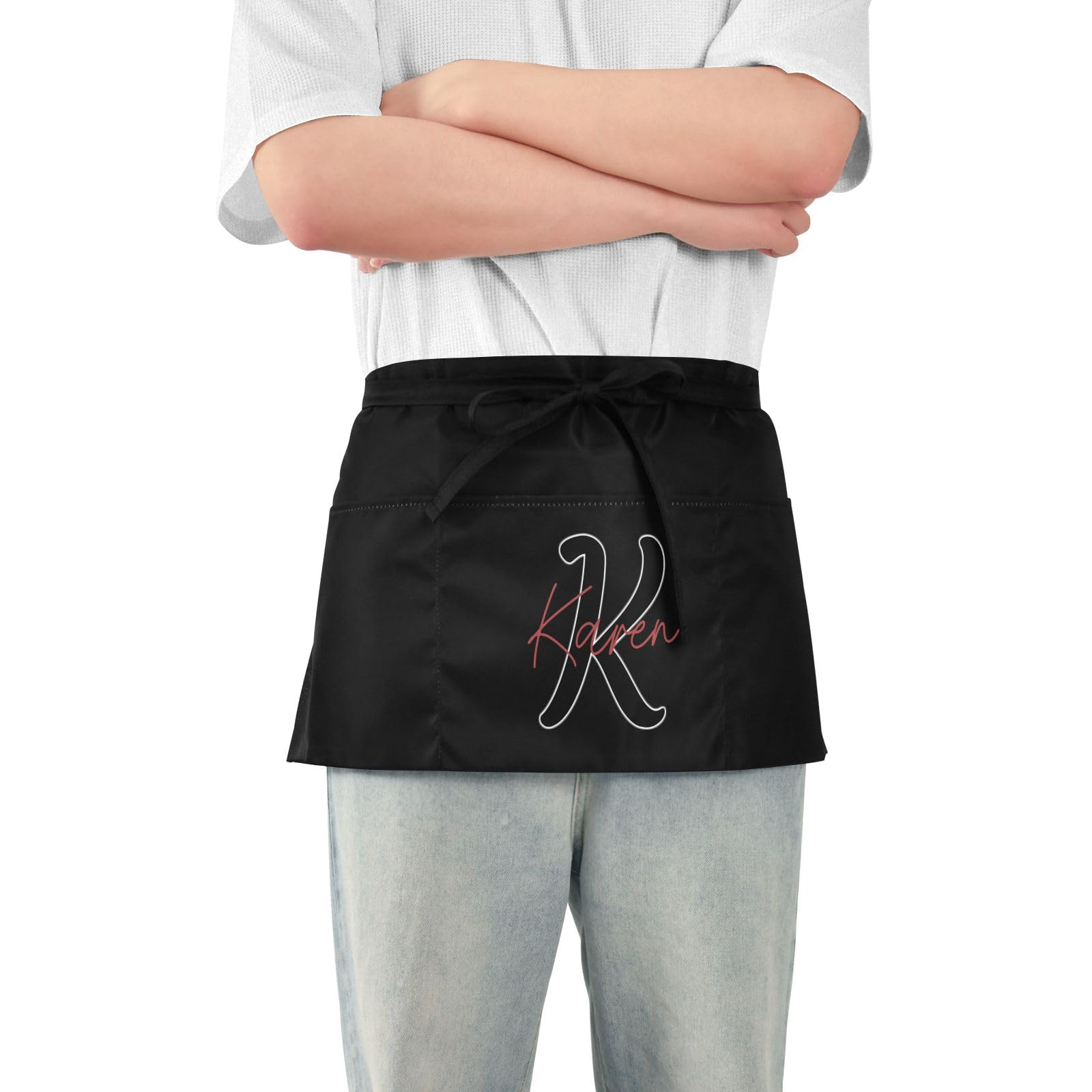 ODAWA Personalized Name Monogram Half Apron Customizable Short Apron for Waiter Waitress Server