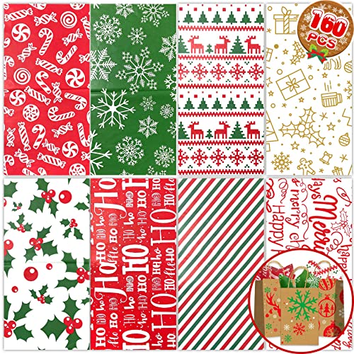 Funnlot Christmas Tissue Paper 160PCS Christmas Tissue Paper for Gift Bags Holiday Tissue Paper for Gift Bags Christmas Tissue Paper Bulk Perfect for Christmas Gift Boxes Xmas Gift Wrapping Bags Wine Bottles